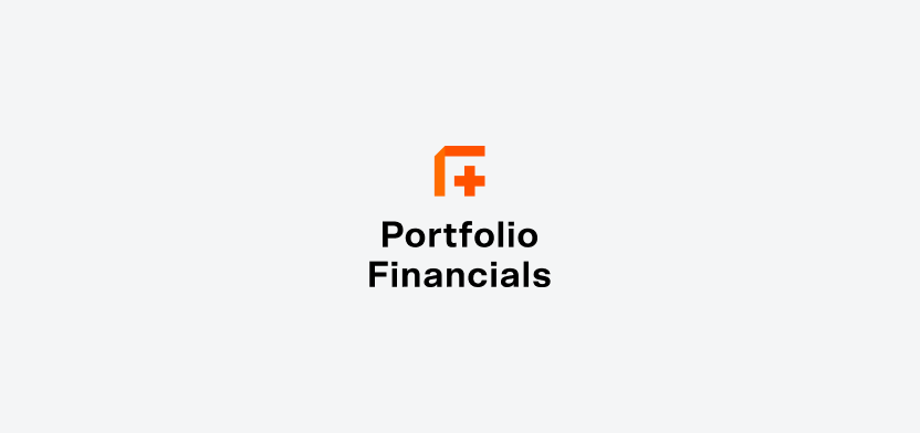 Portfolio Financials vertical logo on a light gray backgroundd